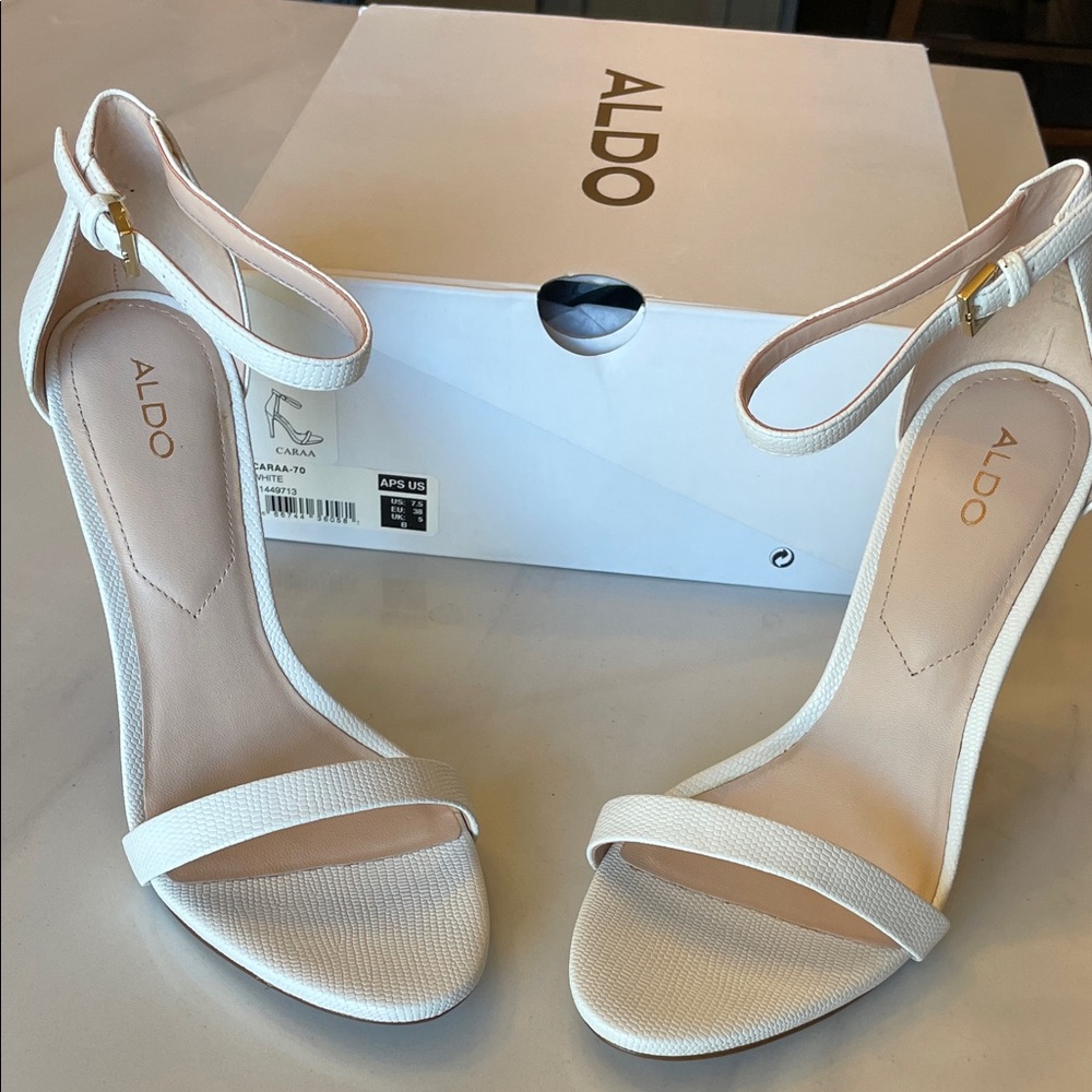 Aldo Ivory Textured Ankle-Strap Heels